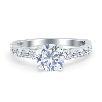 Solitaire Accent Wedding Ring Round Simulated Cubic Zirconia 925 Sterling Silver